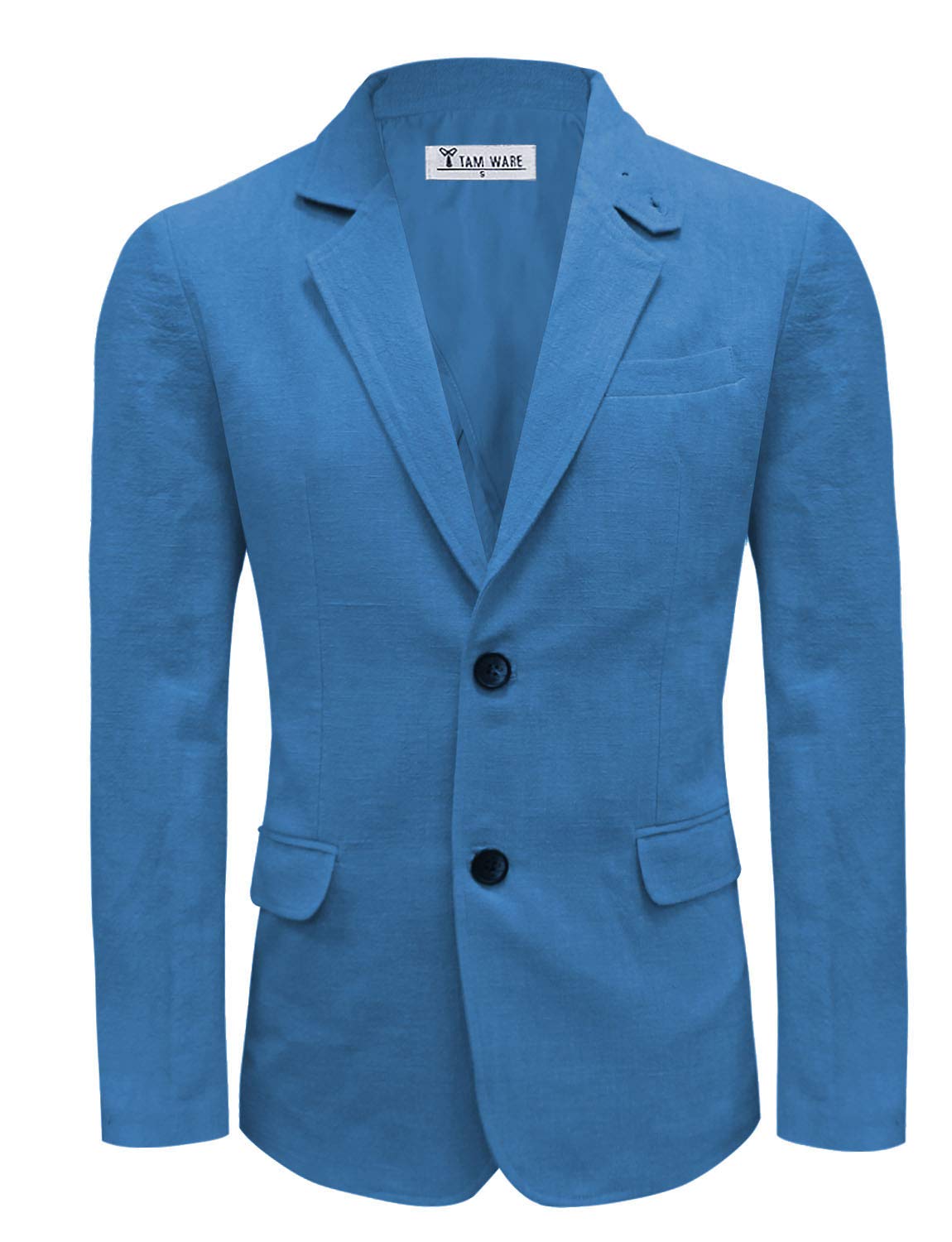TAM WARE Men's Casual Two Button Notched Lapel Single Breasted Linen Blazer