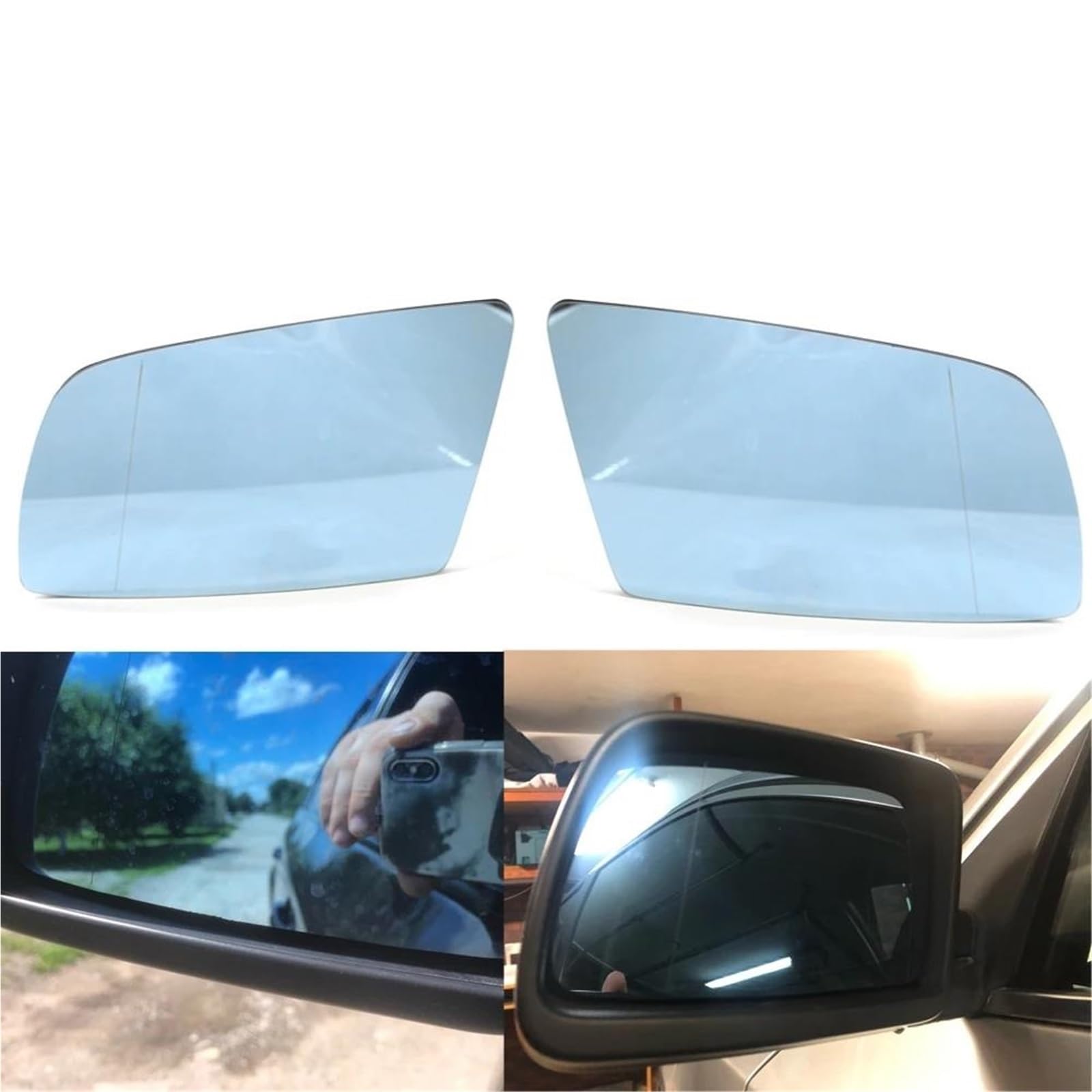 Vetro Specchietto Retrovisore per Serie 5 per E60 per E61 per E63 per E64 2003-2008 Specchietto Retrovisore Esterno Riscaldato Blu Lato Sinistro Destro Grandangolare(A Pair White)