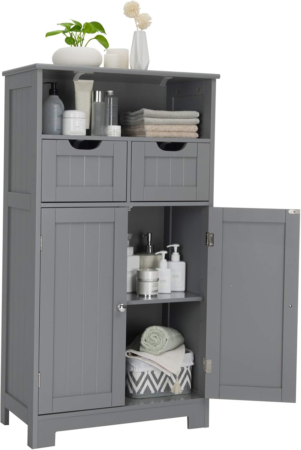 GLACER Multifunctional Floor Cabinet, Bathroom Cabinet with Removable Drawers and Adjustable Shelf for Bathroom, Living Room, Kitchen or Entryway, 24 x 12 x 43 inches (Grey)