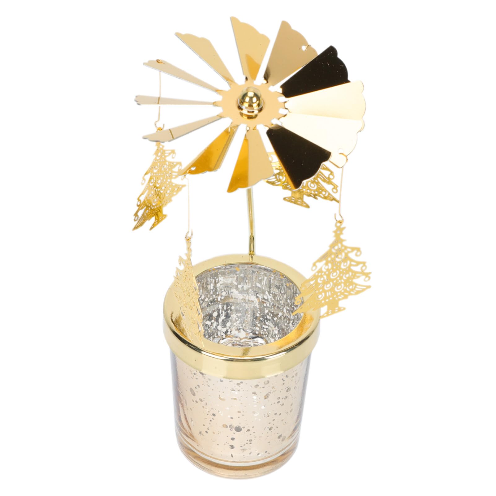 Cabilock Gold Rotating Candlestick Holder, Metal Spinning Windmill Candlestick Carousel Candle Tea Light Holder for Romantic Wedding, Christmas Party, Home Table Decorations, Favor