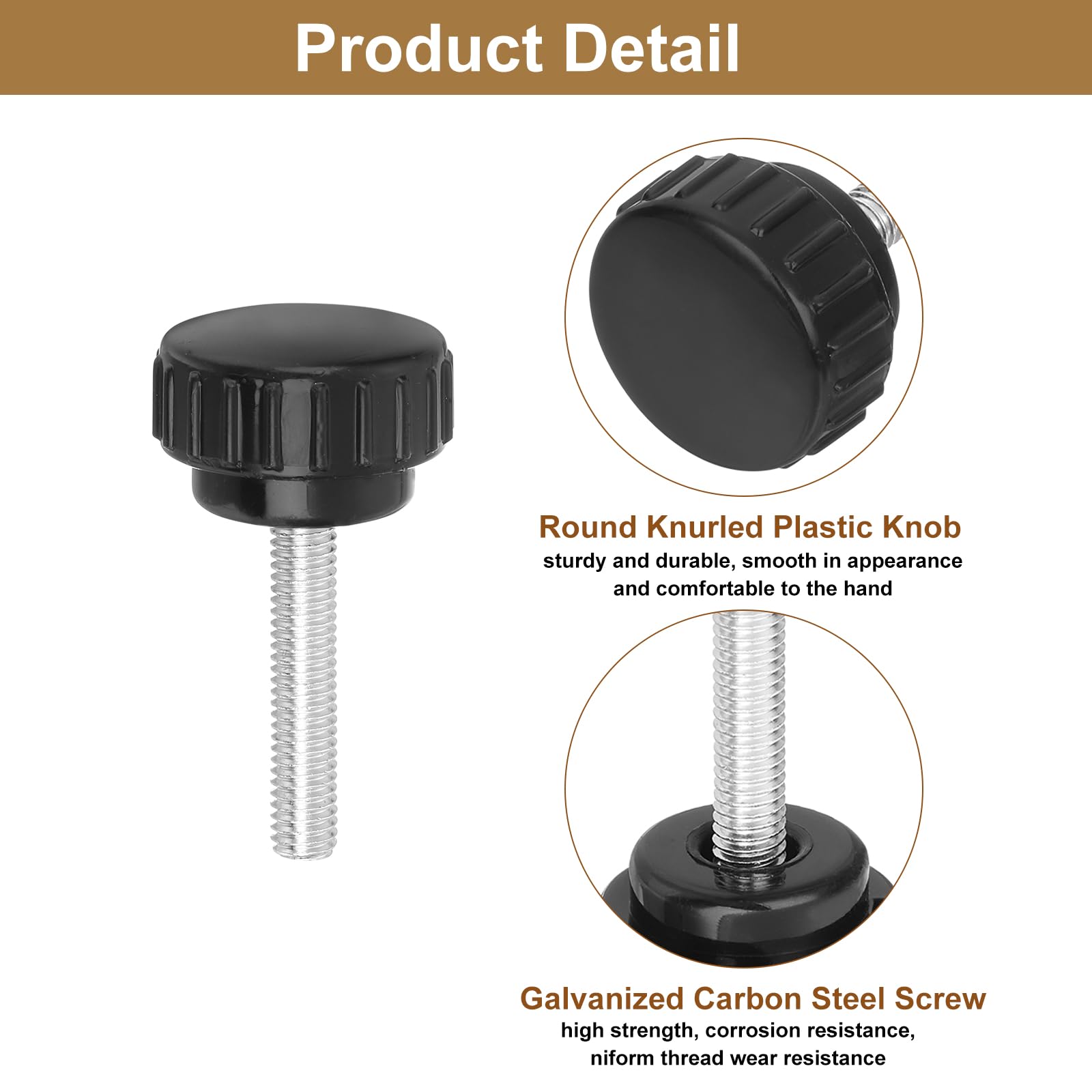 sourcing map Lot de 16 vis moletées rondes M6 x 30 mm en acier au carbone plaqué zinc pour vis de rechange rapides Noir