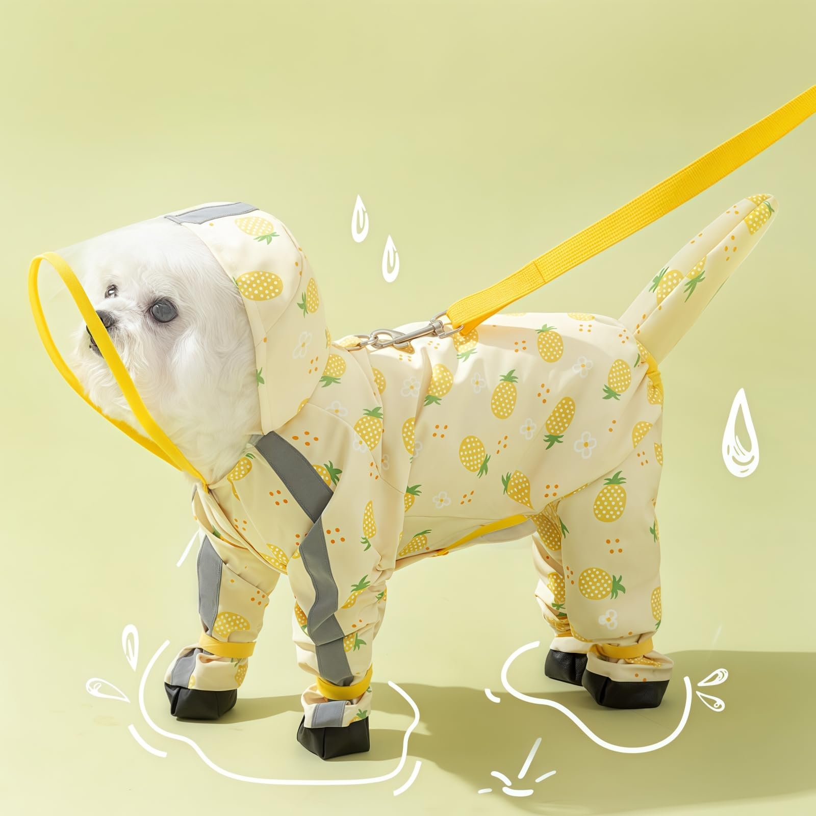 Impermeabile per cani con stivali – Giacca antipioggia per animali domestici impermeabile a copertura completa con cappuccio, copertura della coda rimovibile, suola in PU, anello per guinzaglio