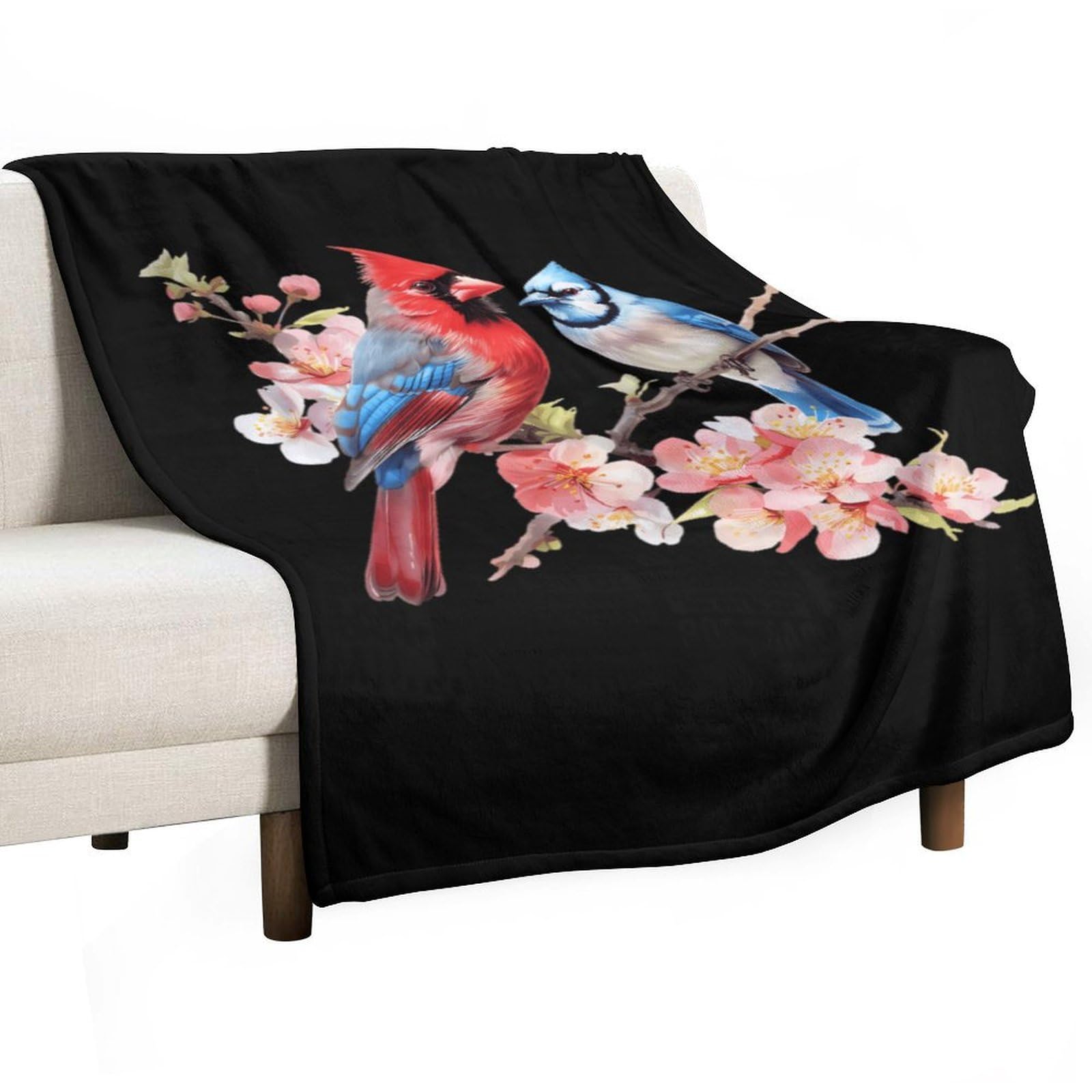 Cgsbngha Style Cardinal And Blue Jay Bird Flannel Fleece Blanket Lightweight Soft Throw Blankets For Sofa Couch Bed Chair