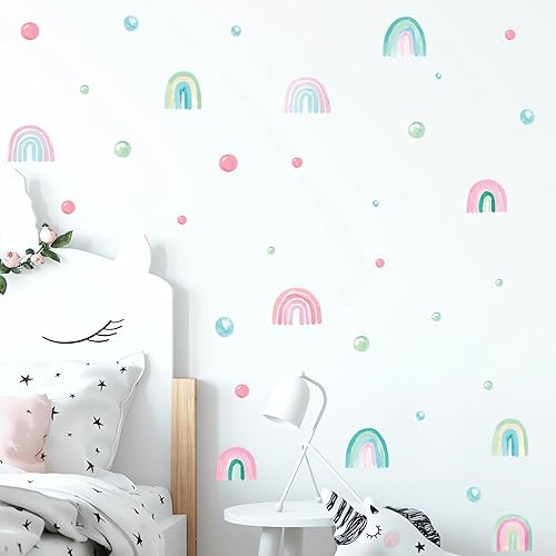 Miniatura 4 de 7 hojas de 84 calcomanías de pared de lunares arcoíris coloridos, calcomanías de pared de arte circular, vinilo extraíble para niños, guardería,