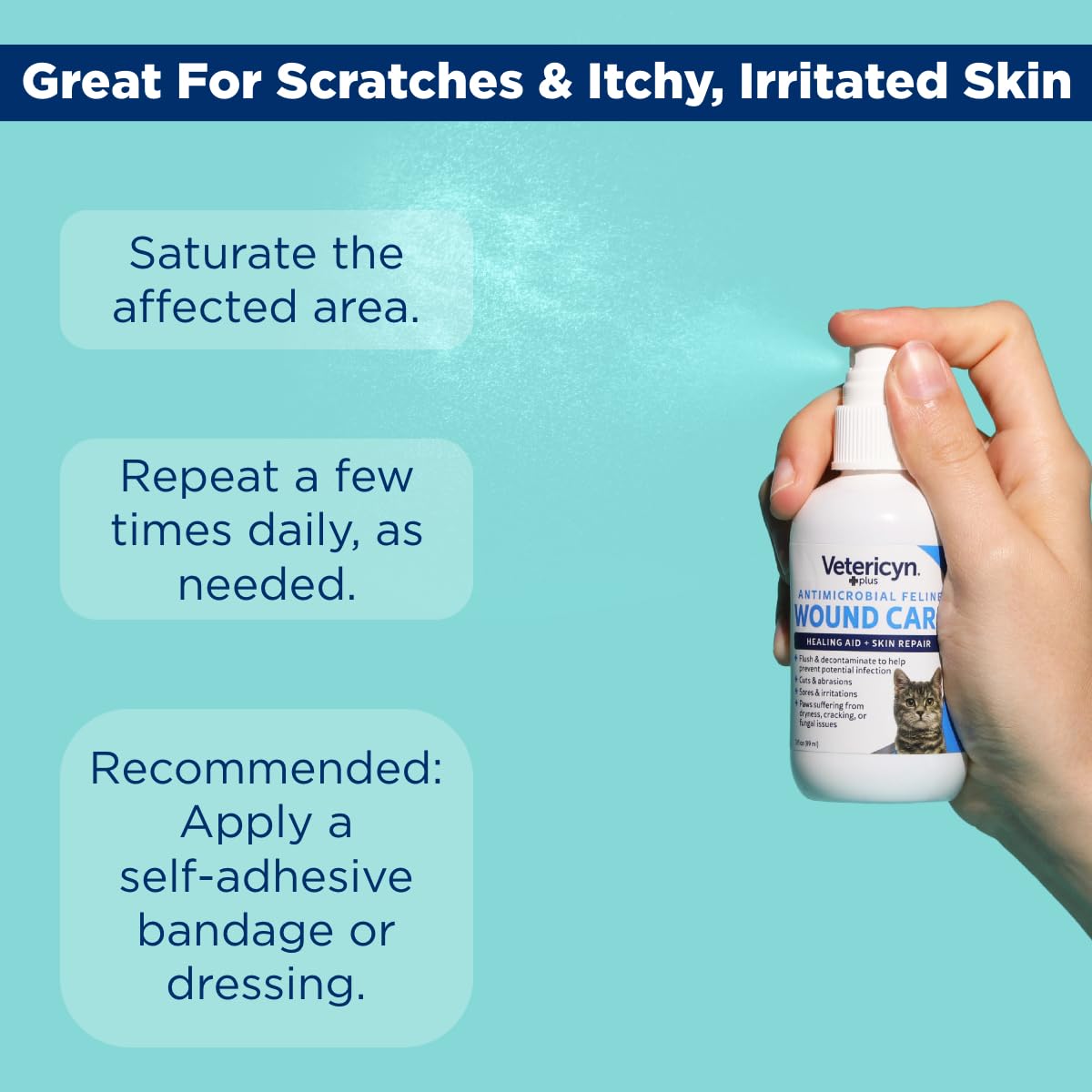 Vetericyn Plus Cat Wound Care Spray | Feline Healing Aid and Skin Repair for Wounds, Sores, and Abrasions, Provides Itch Relief for Cats Irritated Skin. 3 Ounces - image 6