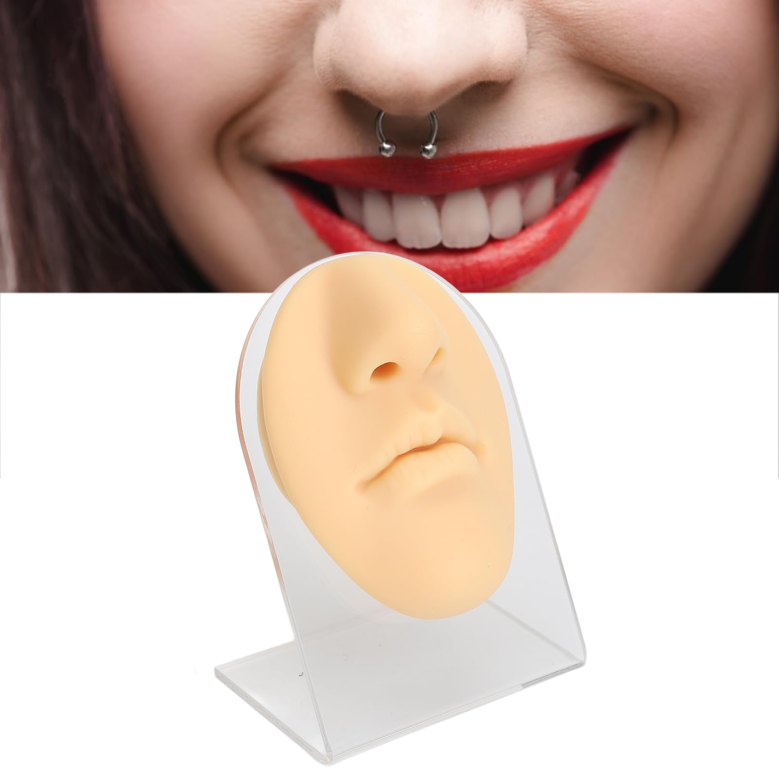 3D Silicone Nose Model for Piercing Practice and Display with Stand (Skin Color)