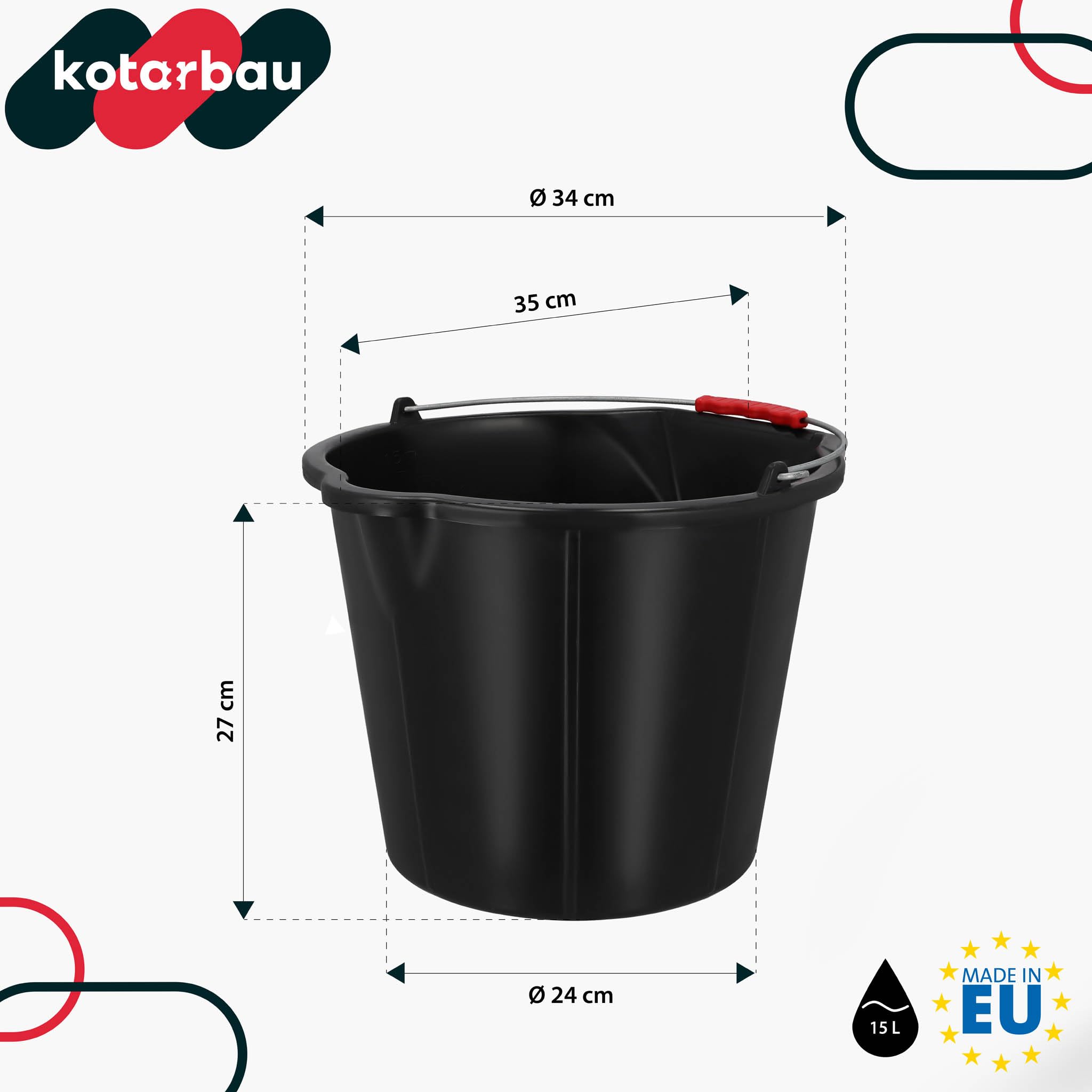 KOTARBAU® Secchio in plastica con beccuccio, 15 l, con manico, colore nero