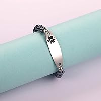 Vista 3 de JF.JEWELRY Pulsera de alerta médica personalizada para mujeres y hombres Pulsera de eslabones con cuentas de identificación personalizada