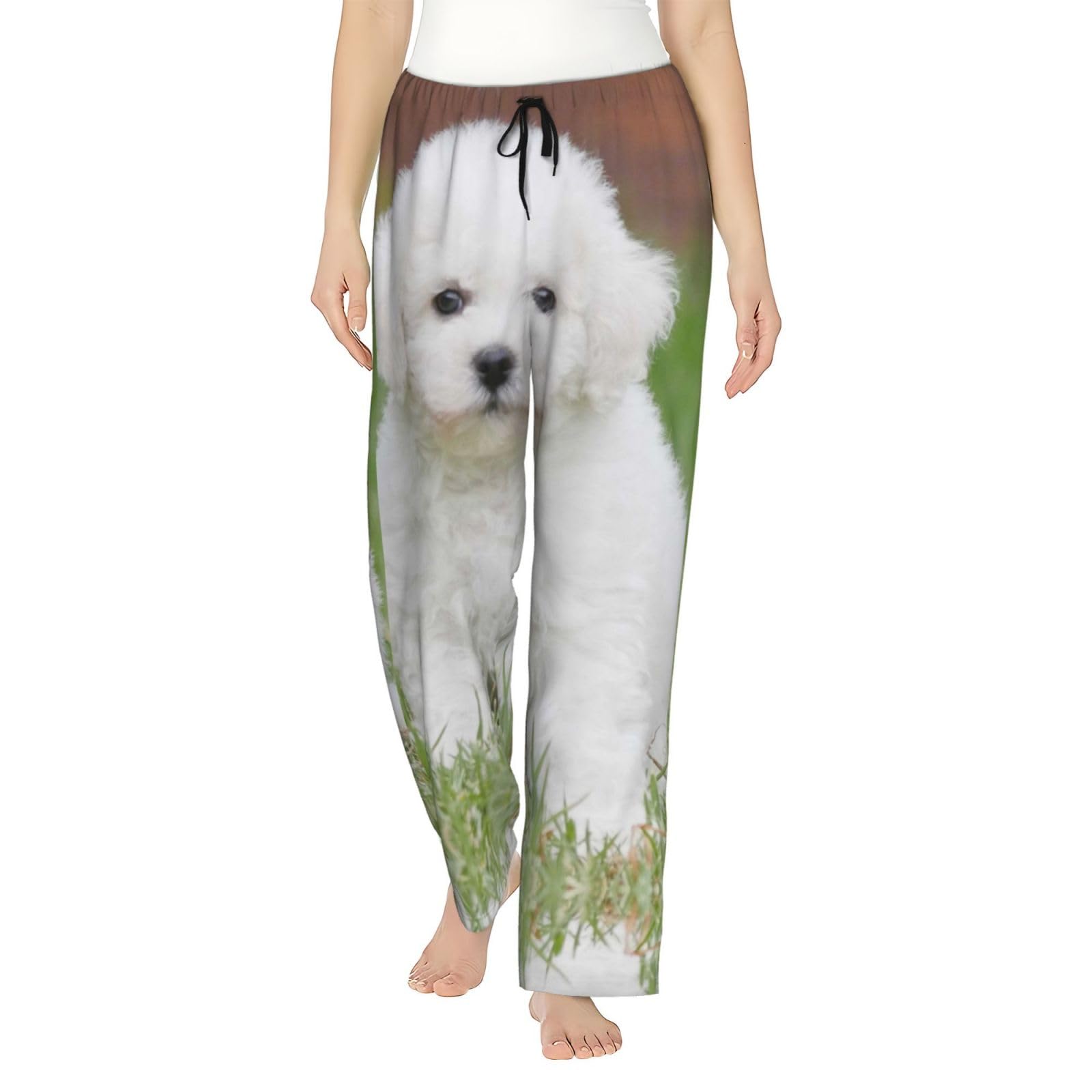 Pocuk Women's Black Bichon Frise Dog Pajama Pants Comfortable Lounge Lightweight Sleep Pj Bottoms Loungewear
