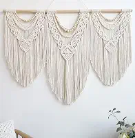 Decoração de parede de macramê grande - decoração de parede boho - arte de parede grande - decoração de parede sala de estar - tapeçaria de macramê decoração boho para quarto (conta de madeira)