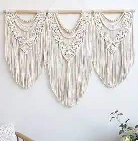 Decoração de parede de macramê grande - decoração de parede boho - arte de parede grande - decoração de parede sala de estar - tapeçaria de macramê decoração boho para quarto (conta de madeira)