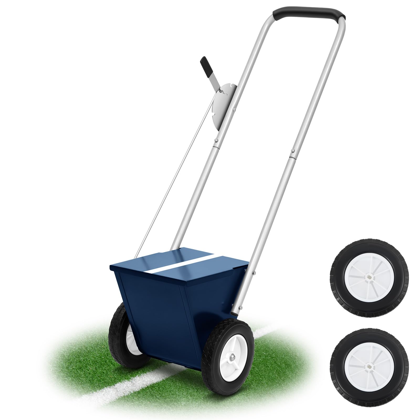 Baseball and Softball Field Dry Line Chalker with 2 Replacement Wheels, Wheeled Heavy Duty Steel Infield Dry Line Marker Machine, Standard Athletic Field Chalk Line Machine 2" to 4" Lines