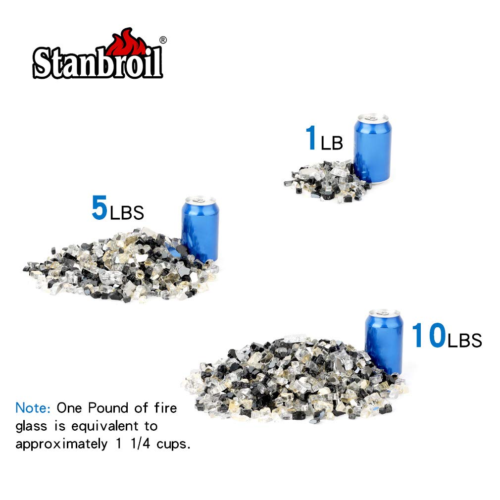 Stanbroil 4,5 kg 1/2 fuoco vetro misto onice nero, platino. Riflettente oro per interni ed esterni bracieri a gas e caminetti