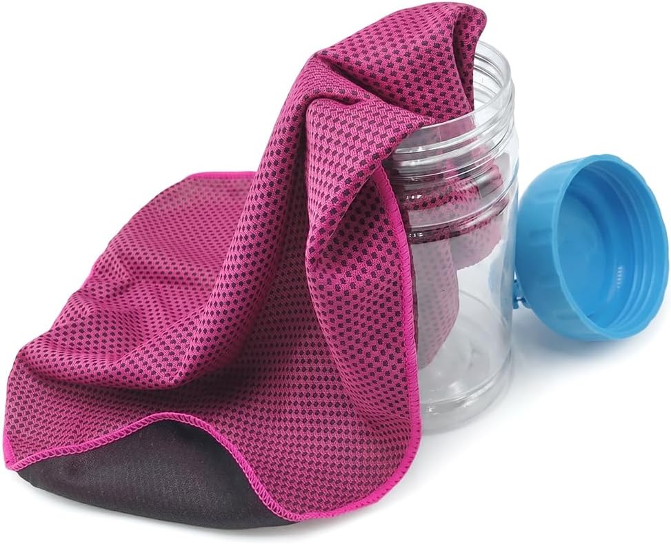 Portable Cold Sweat Towel, Reusable Soft Absorbent Cooling Portable, Soft Breathable Microfiber Towel for Yoga, Gym, Running, 35.5x12 Inch (Dark Pink)