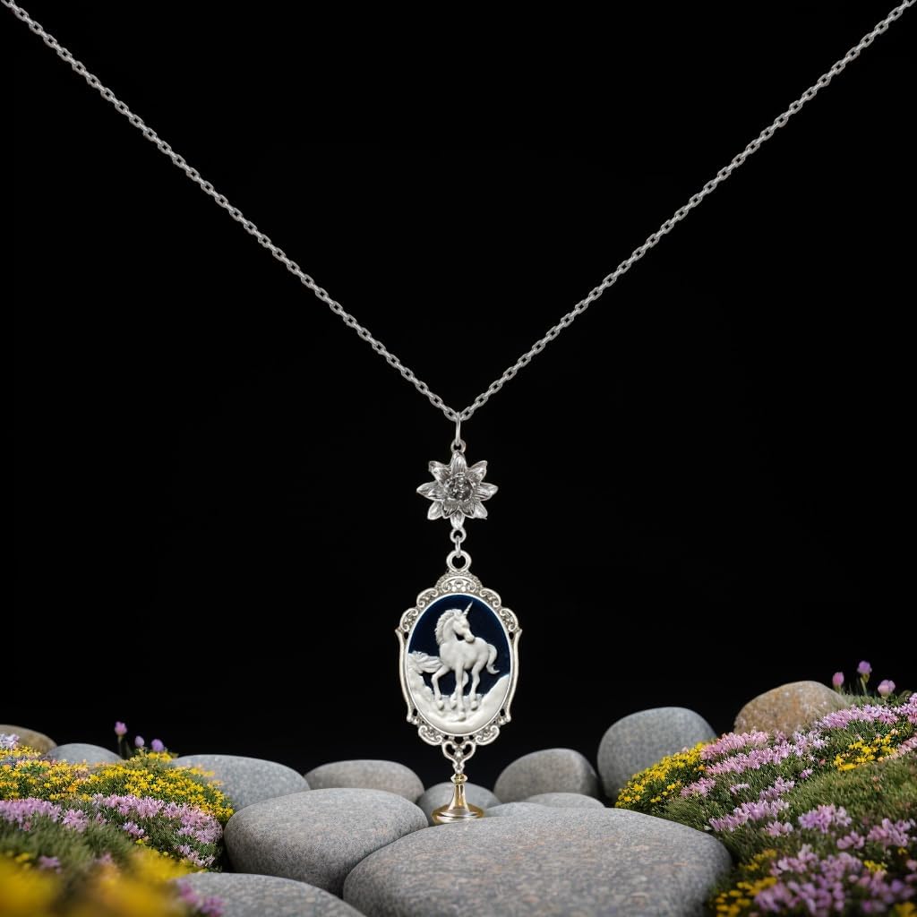 Yspace Lotus Charm Necklace Antique Decor Cameo Pendant 2 Chains Velvet Pouch for Gift - Image 5