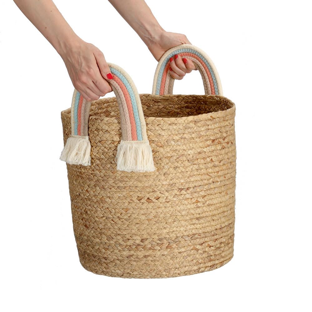 Zeller 14483 Rainbow - Cesta de almacenaje (algodón, 35 x 34 cm), diseño de arcoíris