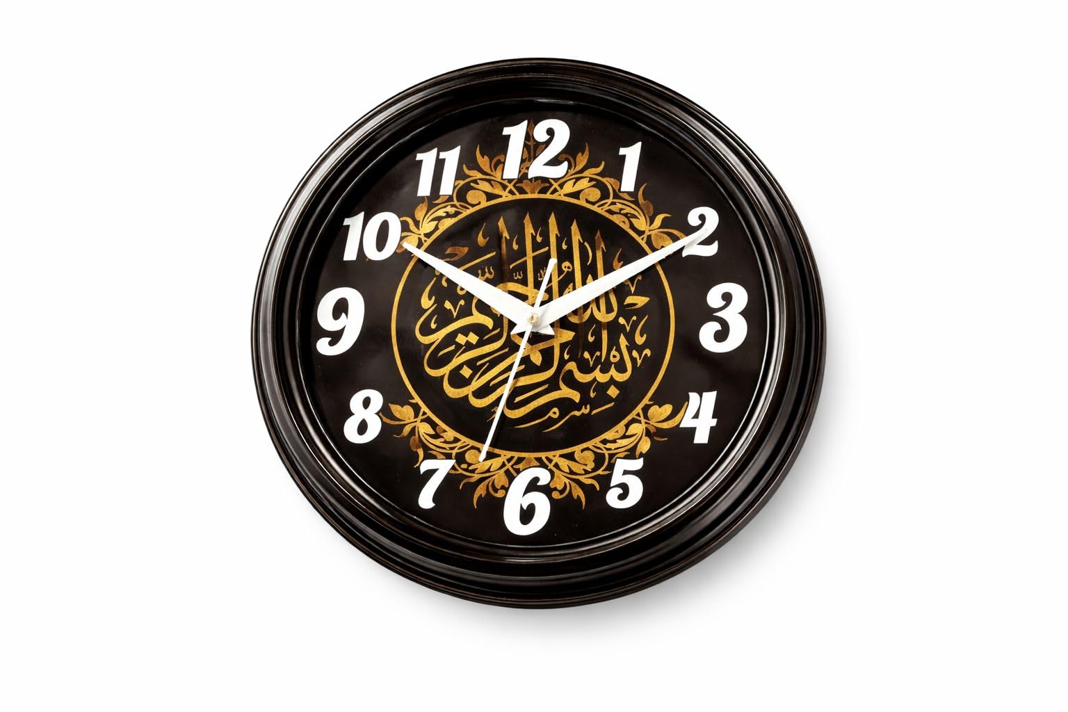 Islamic Wall Clock with Arabic Calligraphy Design | Elegant Decorative Round Clock for Home, Living Room, Bedroom, Office & Mosque | Quartz Wall Clock with Clear Numbers (Black)