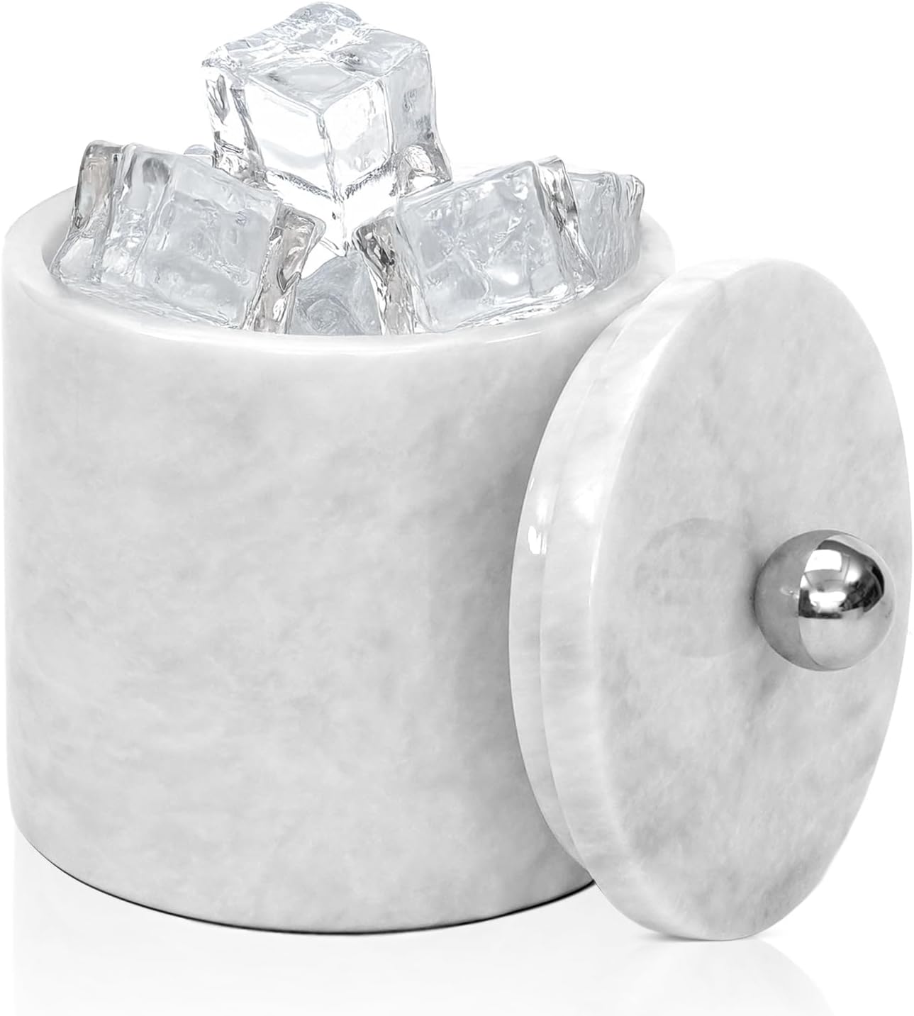 Ice Bucket Marble with Lid 6 Inch White Stone Ice Bucket for Parties, Wine & Champagne Chiller, Small Ice Bucket for Home Bar, Drink Cooler, Freezer Ice Bin & Hosting Party Essentials