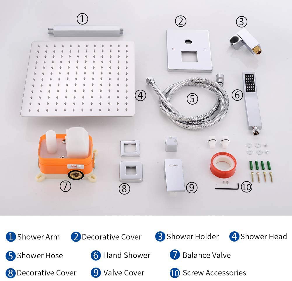 STARBATH Rain Shower Head with Handheld Shower System 12 Inch Ceiling