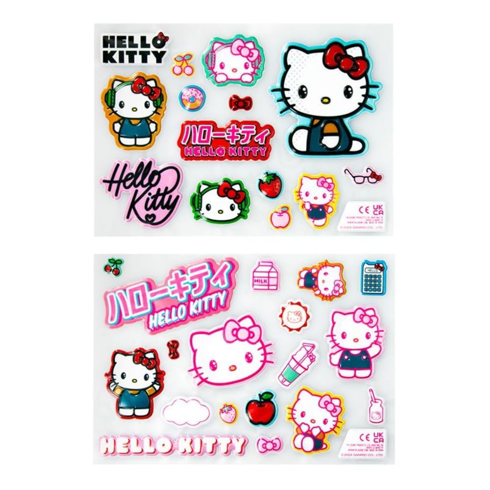 Paladone Hello Kitty Offiziell lizenzierte Puffy Gadget Decals inklusive 32 3D Anime Cartoon Katze Aufkleber, Geschenk und Zubehör Dekor für Frauen und Mädchen