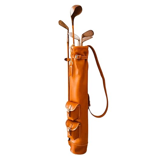 Geoffrey | Vintage TAN Leather Golf Club Carrying Bag with 2 Pockets | Retro - Bag only