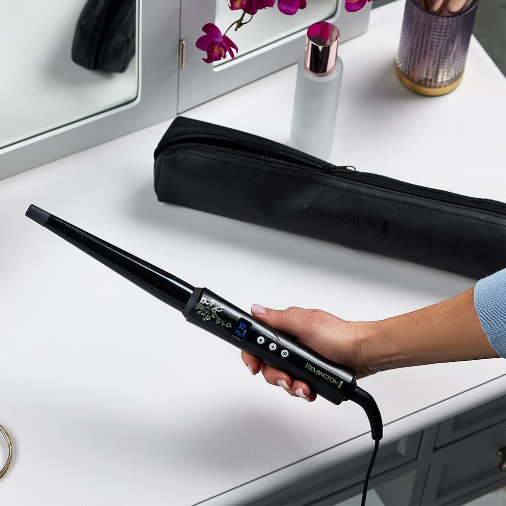 Remington Boucleur à cheveux [Conique 13-25mm: Ondulations naturelles] (Céramique Premium avec éclats de perles, chaleur homogène, Ecran LCD, 130-210°C, gant de protection) Fer à boucler CI951