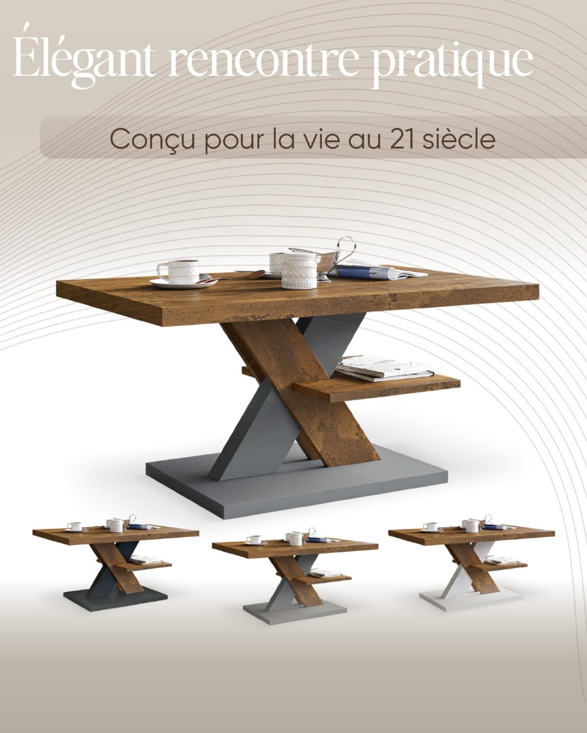 Viosimc Table Basse de Salon Rouille et Noir avec Étagère – Table Centrale Moderne et Élégante pour Le Thé ou Le Café, Design Épuré – Un Choix Parfait pour Votre Salon | Coffee Table for Living Room