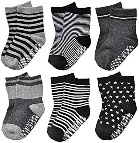 6 Pairs Anti Slip Baby Ankle Socks with Non Skid Grips for Toddler Kids Boys Girls