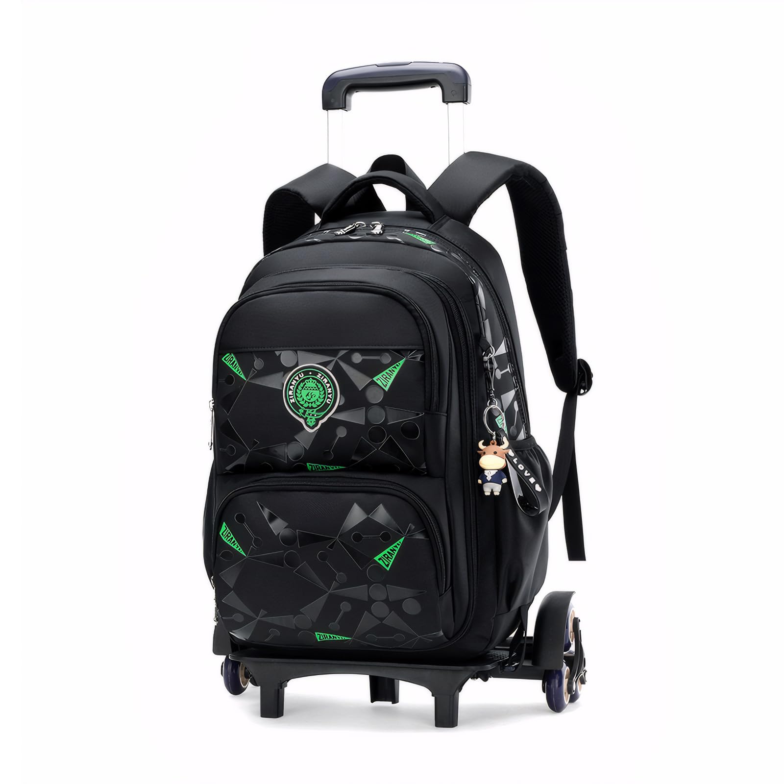 Amythe Zaino Trolley per Bambini Zaini Scuola Elementare, Zainetto Ragazzi da Viaggio con Carrello e Maniglia Telescopica, 6 Ruote, Nero
