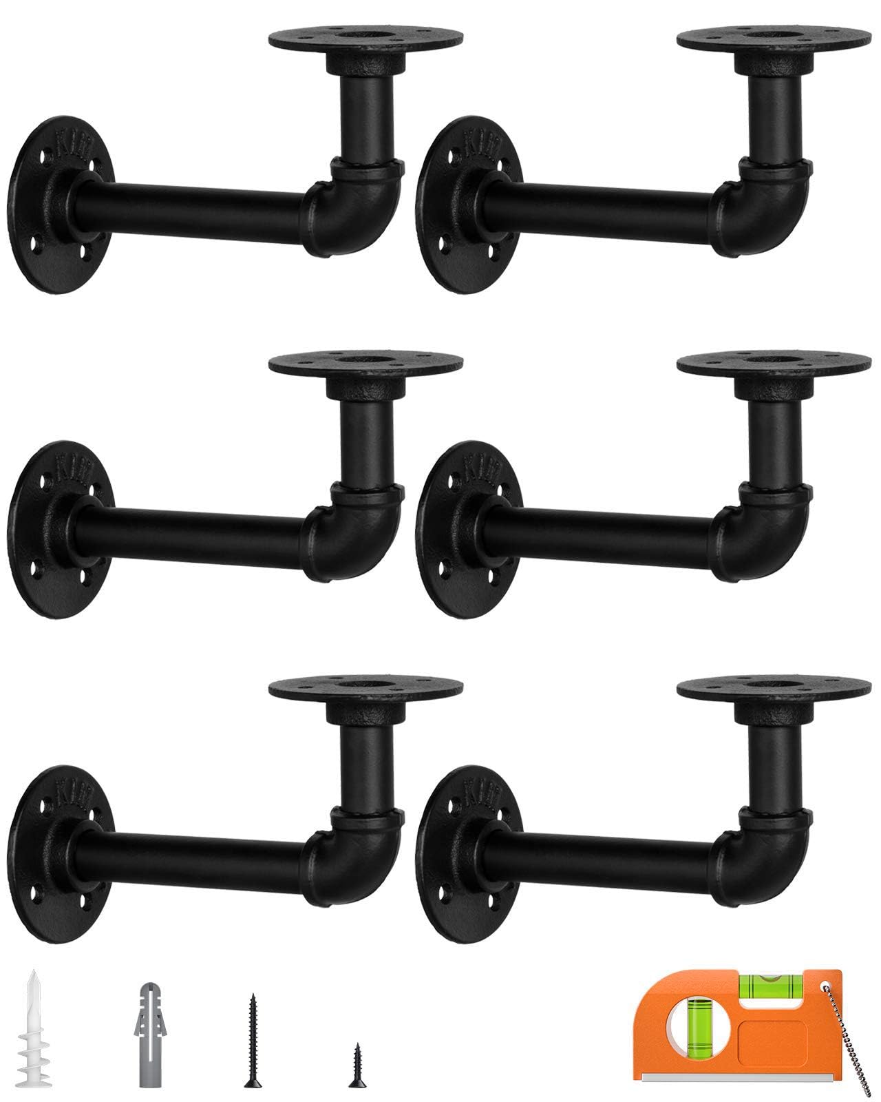 LuckIn Staffe per mensole a tubo per mensole galleggianti fai da te da 20, 25, 30 e 35 cm, staffa per tubi in ferro industriale, staffe per scaffalature in metallo resistente, nero, confezione da 6