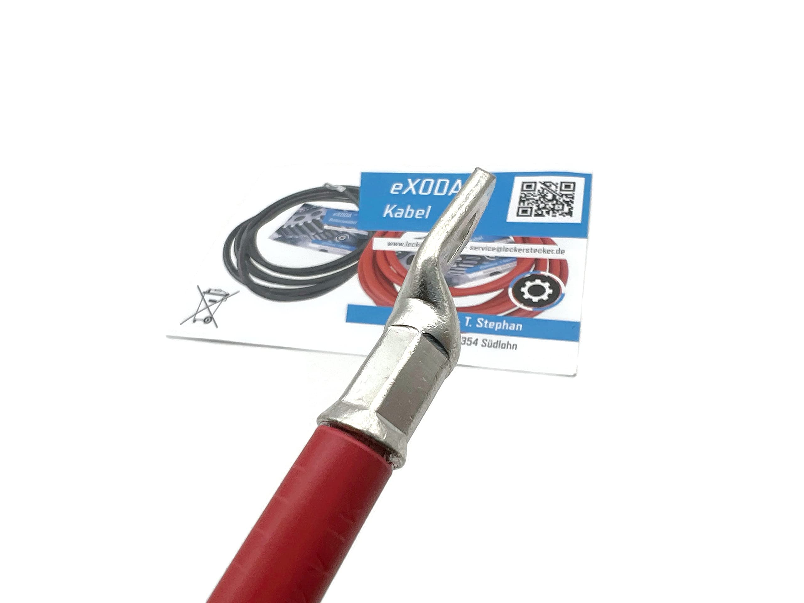 eXODA cavo batteria rosso 35 mm² 25cm capocorda M8 morsetto flessibile trasmissione di corrente in rame resistente fino a 70° per applicazioni elettriche.