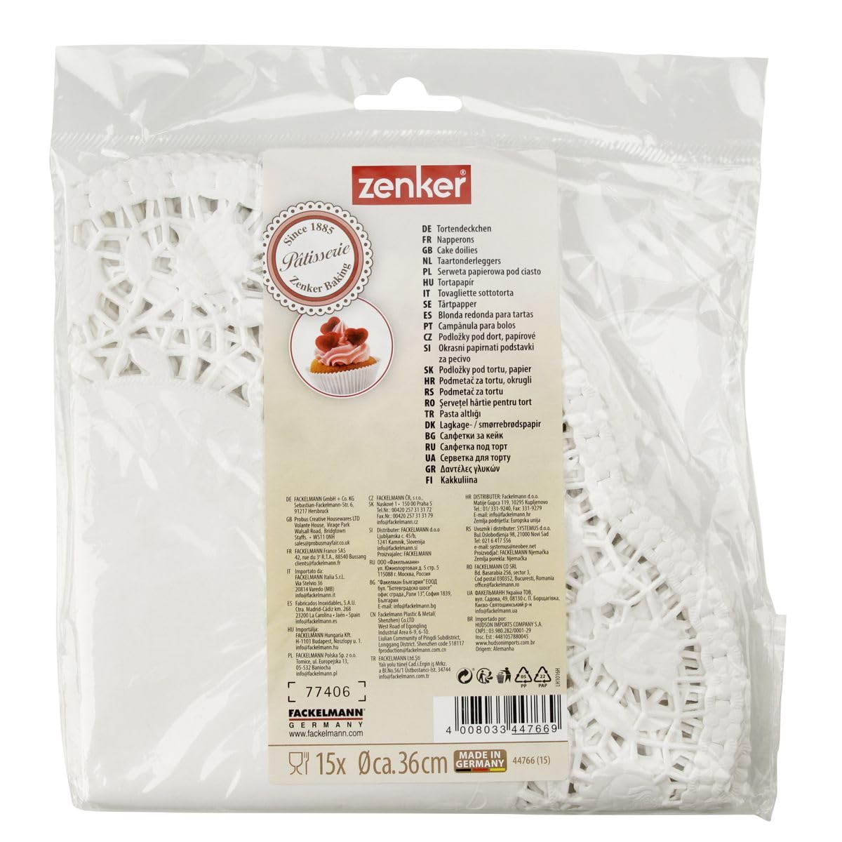 Zenker 15 serwetek na tort z papieru, 35 cm w kolorze białym