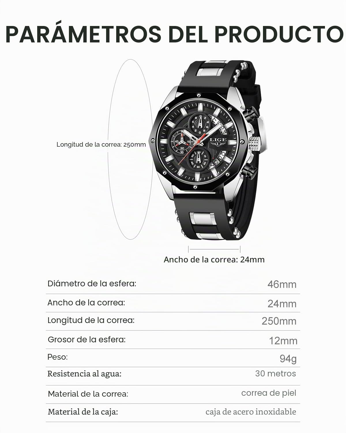 LIGE Reloj Hombre Moda Cronógrafo Acero Inoxidable Impermeable Analógico Cuarzo Luminoso Dial Grande Reloj Deportivo Clásico…