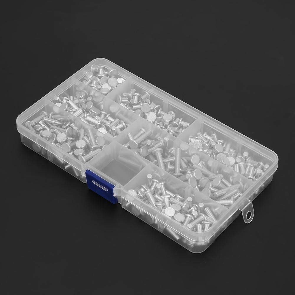 Image secondaire de 350 pcs/boîte Rivet solide à tête plate, Kit d'assortiment de rivets en aluminium solide à tête plate M4 Longueur 4/6/8/10/12/16