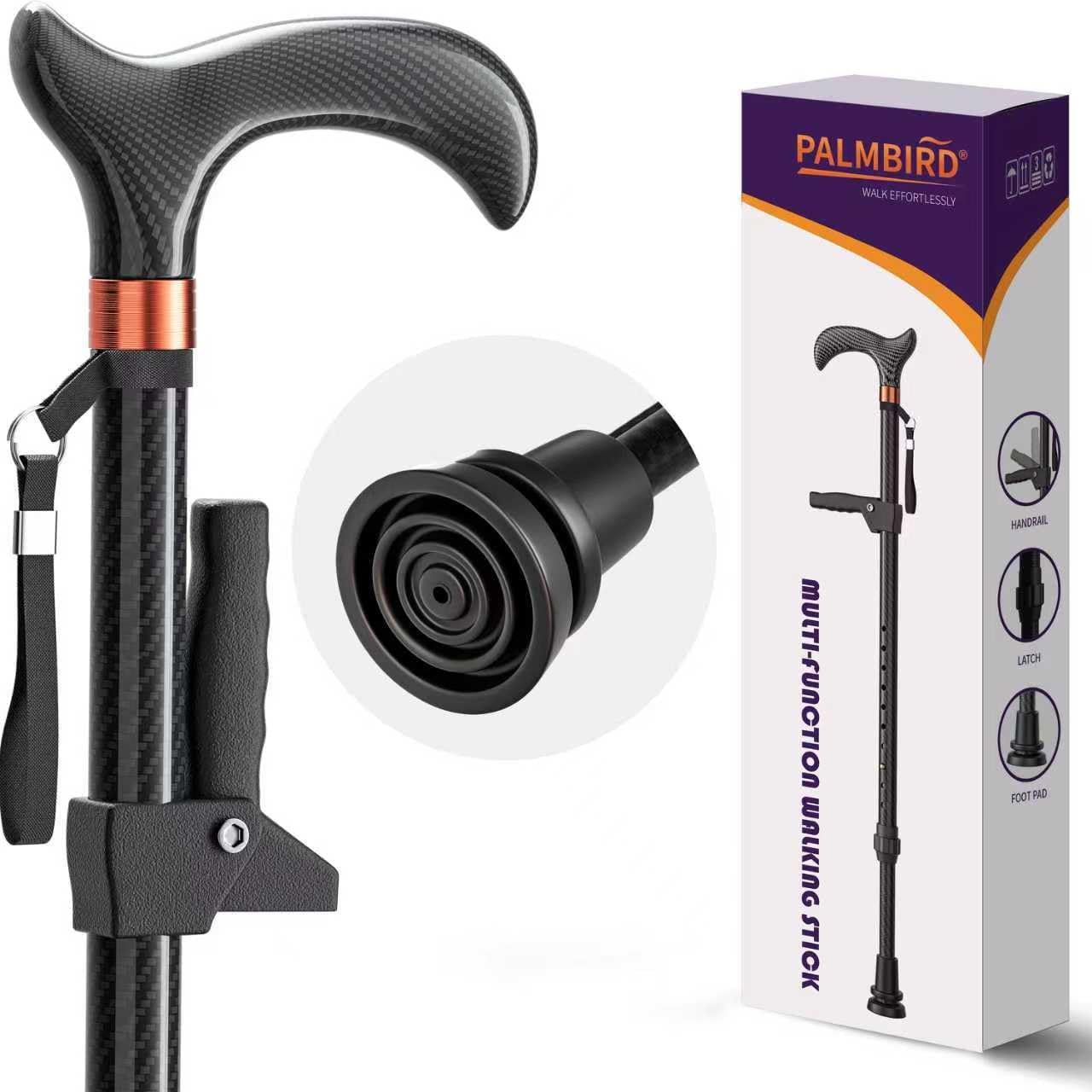 Carbon Fiber Walking Cane, Lightweight Adjustable Cane with Assist Handle, Ergonomic Grip & Wrist Strap, Easy to Disassemble for Travel – Walking Stick for Men&Women Single Base-35.4”