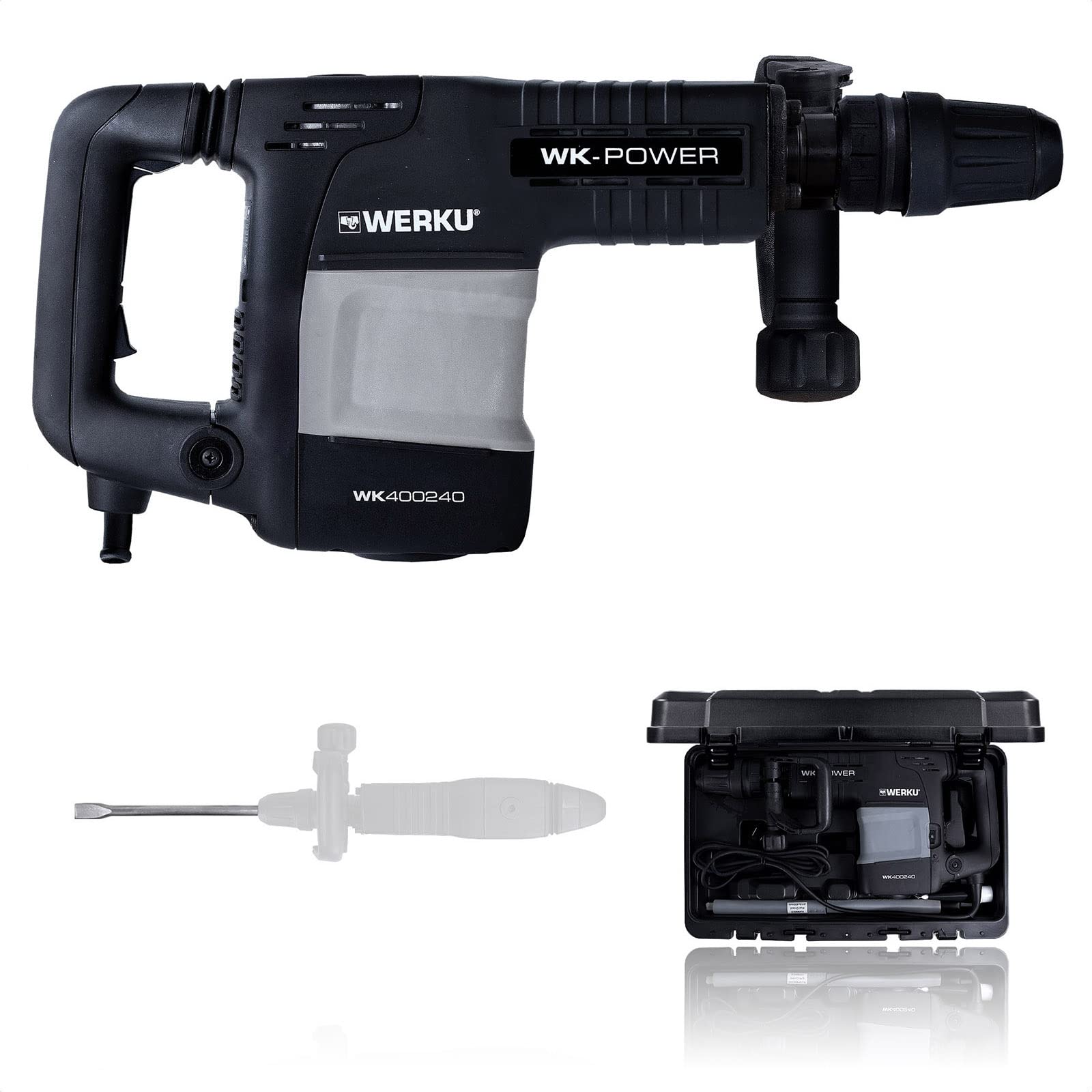 Werku WK400240, Martillo Demoledor, Calidad Profesional, Potencia 1500 W, Energía Impacto 25 J, Portabrocas SDS-Max, Sistema Antivibración, Incluye Maletín y Cincel