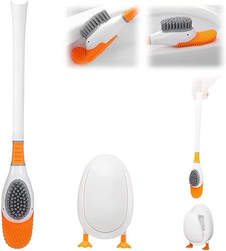 Cepillo de inodoro de pato de buceo, accesorios de inodoro de pared de silicona suave y linda, cepillo de silicona para cabezal de cepillo de