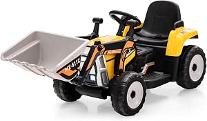 HONEY JOY Ride On Excavator 12V Kids Bulldozer with Remote Control, Adjustable Digging Bucket, 3 Speeds, Yellow