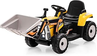 HONEY JOY Ride On Excavator, 12V Kids Bulldozer Ride On Car w/Remote Control, Electric Construction Vehicle for Kids Digger, 3 Speeds, Adjustable Digging Bucket, Ride On Tractor for Boys Girls (Yellow)