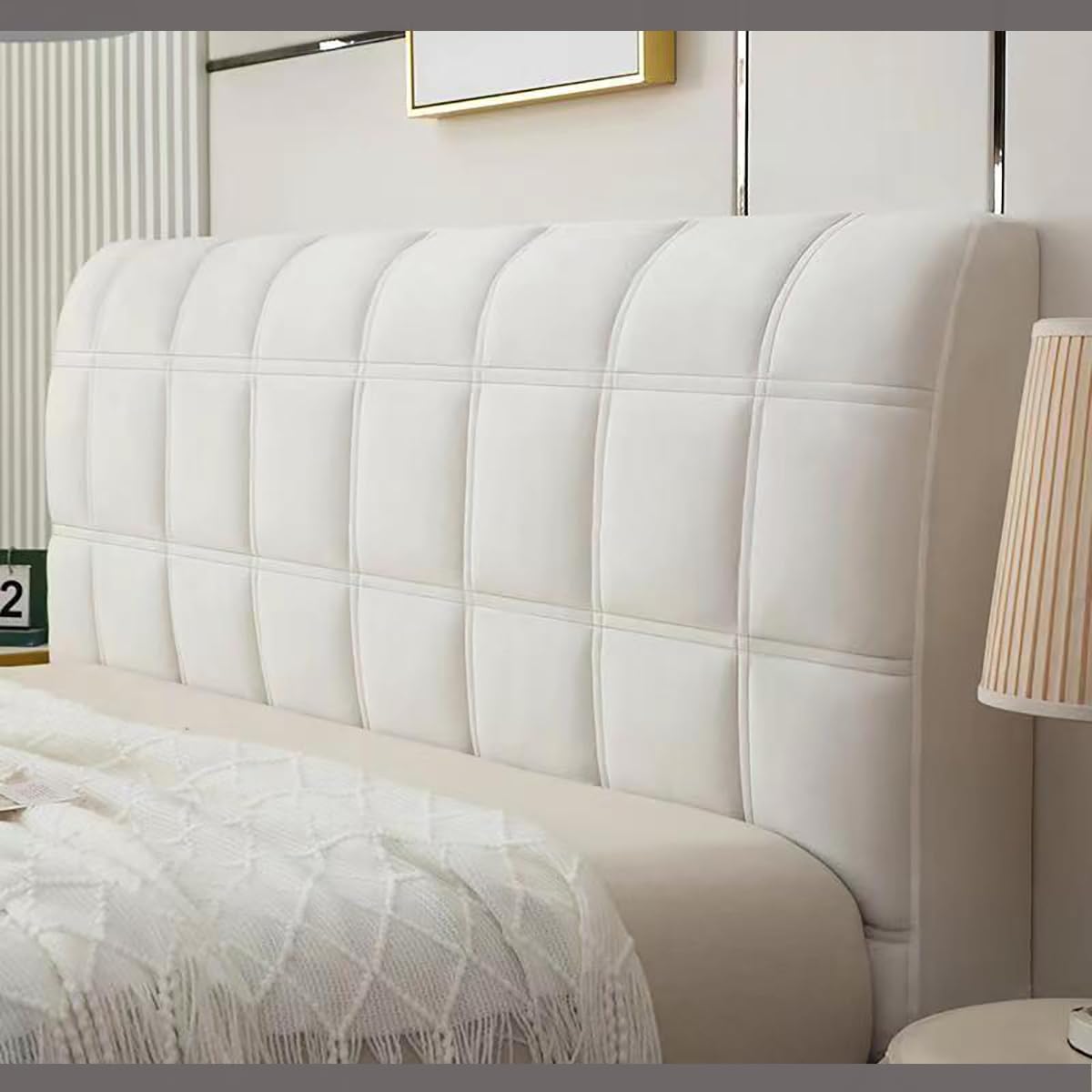 Copri Testata Letto Matrimoniale/Singolo Imbottito Premium,Copri Testiera Letto Universale,Copritestiera Letto Velluto Fodera Elastica Protezione Addensare Anti-Graffio ( Color : Beige , Size : 180cm(