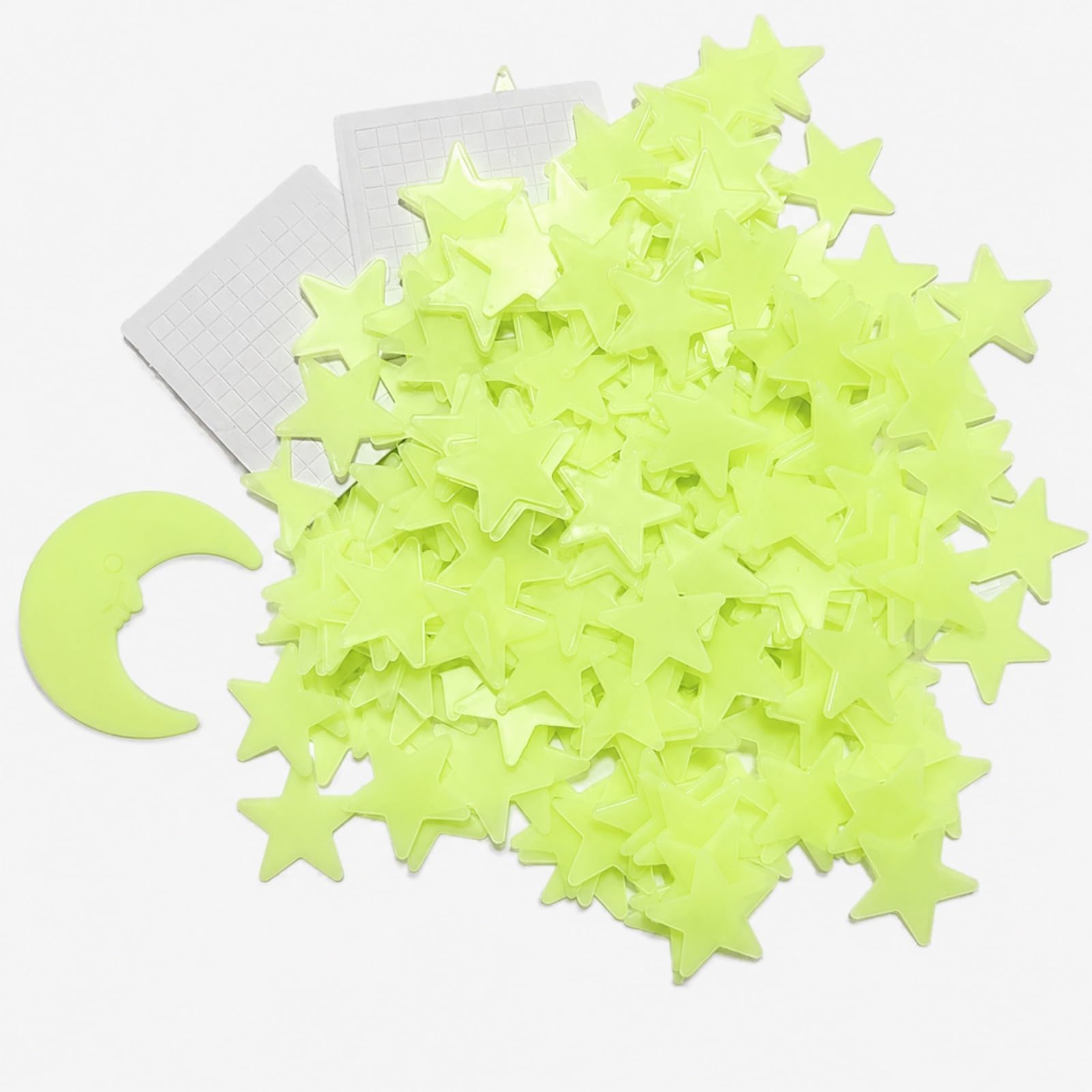 QLK Glow in The Dark Stars Decals Decor for Ceiling, 201 PCS Stars 1 Moon for Bedroom, Starry Sky Shining Decoration Removable Reusable, Bedroom Bedding Room Gifts