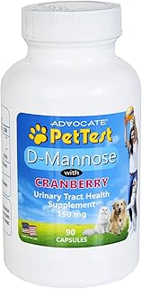 Pet Supplies D Mannose with Cranberry for Dogs and Cats UTI Urinary Tract Support Prevents and Eliminates (60 Count) by Advocate PetTest Bladder Kidney Supplement for Pets