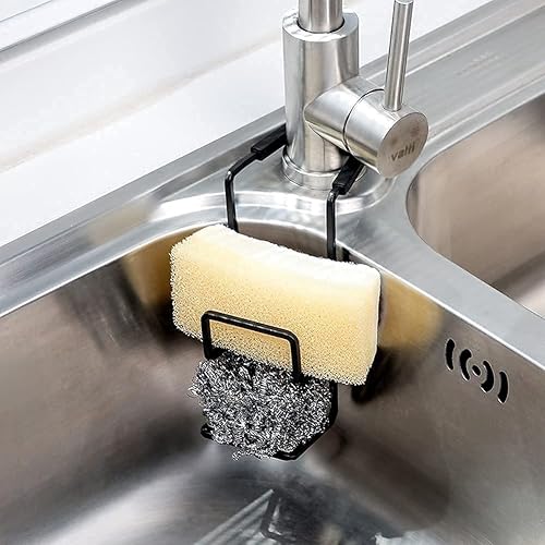 Soporte de esponja para fregadero Bandeja de ducha para grifo Organizador de metal para cocina y baño Colgar alrededor del grifo