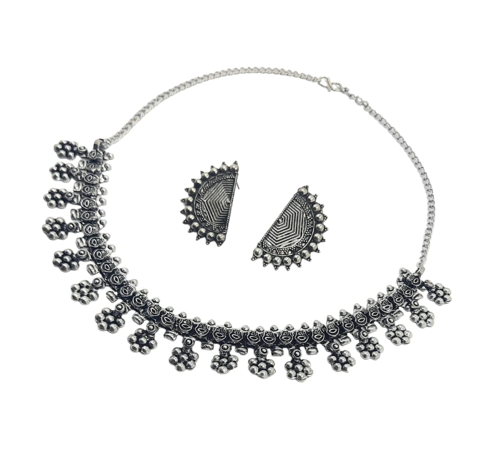 Just In Jewellery Oxidized German Silver Antique Floral Sleek Choker Necklace With Earings Temple Jewellery Set For Girls & Women (B0BWV2GH8H) Amazon Price History, Amazon Price Tracker
