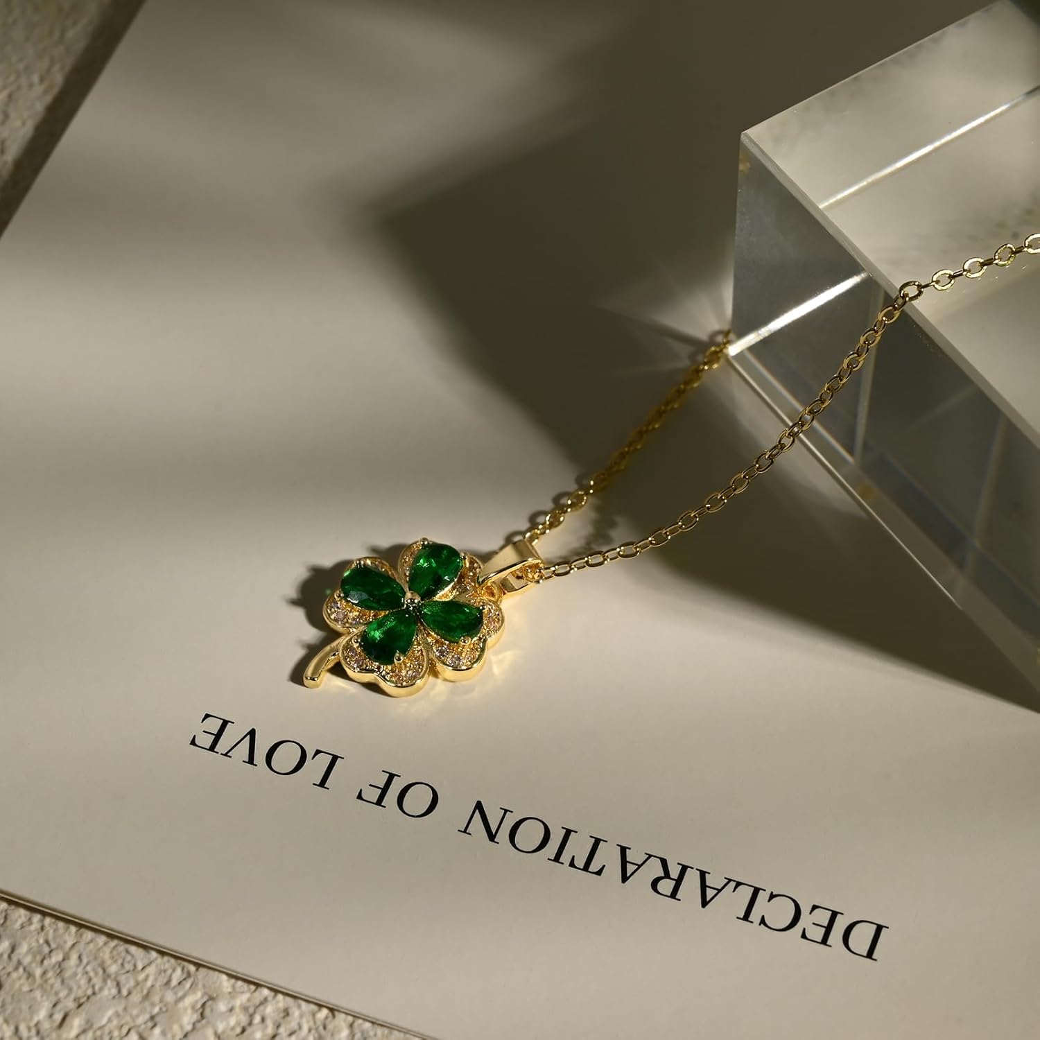 Gold Clover Necklace with Emerald Peridot Four Leaf Clover Necklace for Women Olive Green Clover Heart Necklace Clover Jewelry for Gift - Image 6