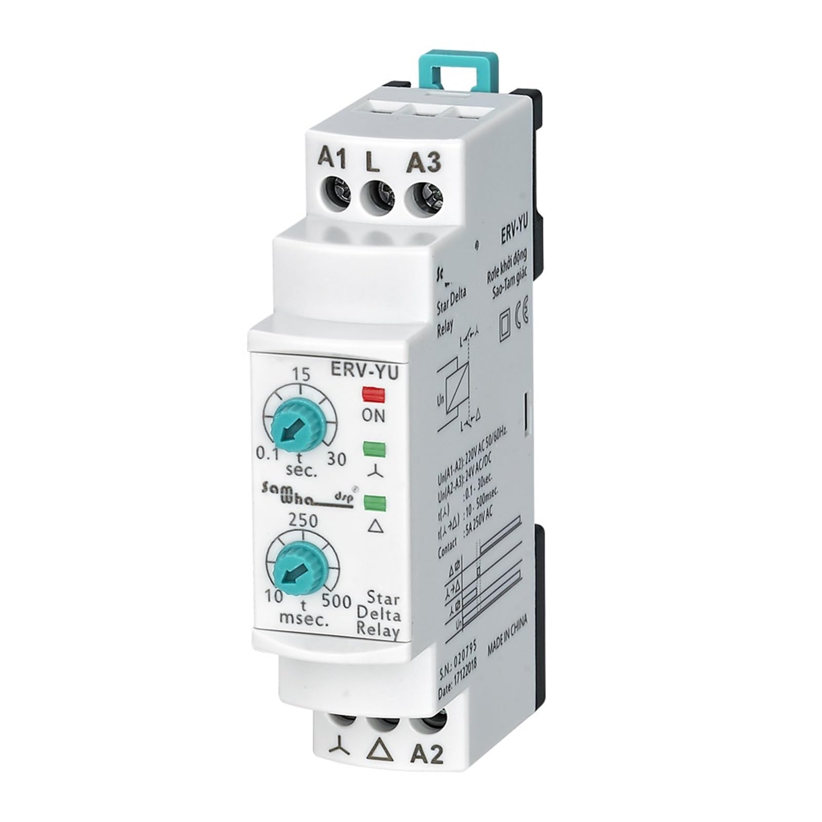 Relé electrónico de tiempo KmoNo con doble voltaje 110VAC 24VDC y conmutación de estrella suave