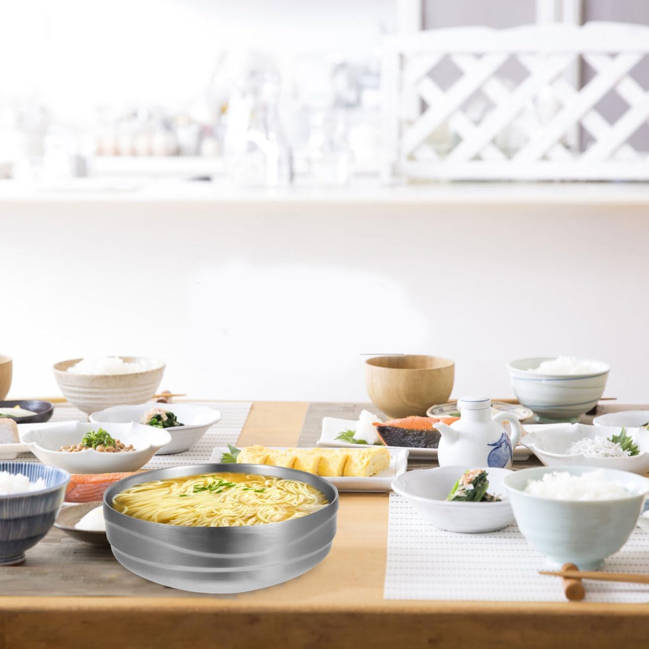 Veemoon Big Stainless Steel Korea Soup Bowls Silver Large Bibimbap Bowl Ramen Container Oatmeal Dessert Bowl Seasoning Serving Bowls Appetizer Bowls for Home Restaurant Buffet Supplies, 20CM - Image 7