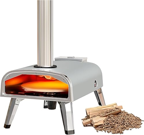 Miniatura 7 de aidpiza Horno de pizza al aire libre de 12 pulgadas con piedra redonda giratoria para pizza, portátil, con termómetro integrado, estufa de pizza