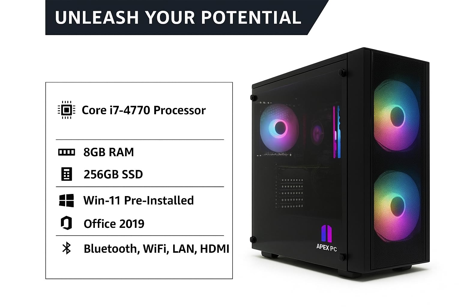 APEX PC Desktop Computer Core i7-4770, 8GB RAM, 256GB SSD