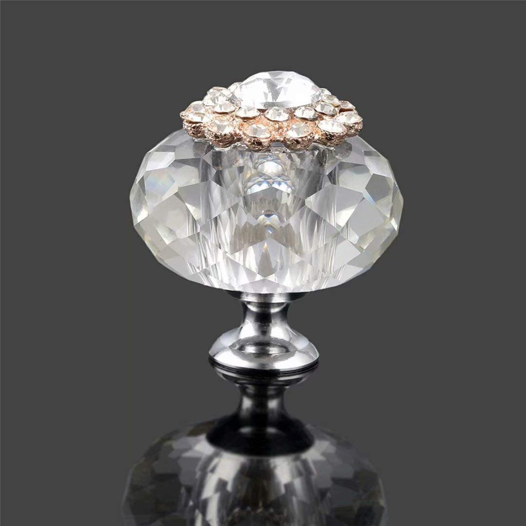 Pomelli da 40 mm in Vetro Trasparente in Lega di Zinco Maniglioni per mobili Comò Cassetti Guardaroba Armadio Confezione da 5 Pezzi (Diamante)